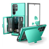 Funda Para Galaxy S22 Ultra Con Billetera Y Espejo Verde 