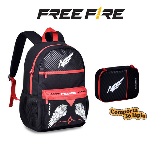 Mochila Masculina E Estojo Free Fire Bolsa Juvenil 