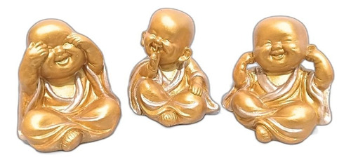 Trio Buda Baby Cego Surdo Mudo Dourado Estatueta Decoração 