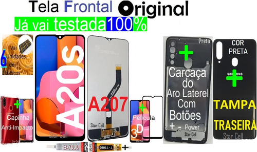 Tela Frontal Original A20s(a207+pl3d+cp+cl+carcaça Aro+tampa