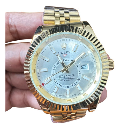 Relogio Rolex Masculino Sky Dweller Dourado Com Branco