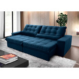 Sofá Retrátil/reclinável Zurique 2,50m Velut Azul C/ Molas