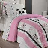 Conjunto Infantil Solteiro Ursinha Panda Bordado 200fio Luxo