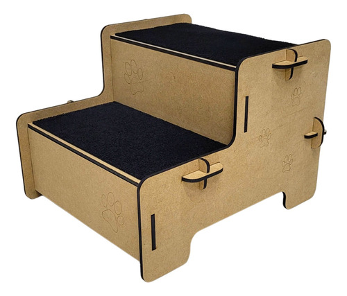 Escada Pet Subir Sofá Cama Mdf 2 Degraus 20cm Carpete Preto