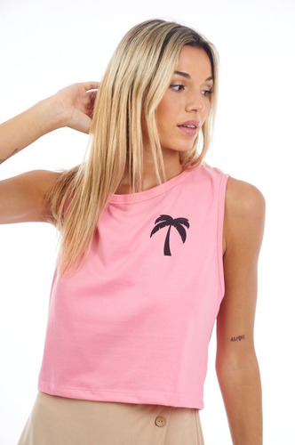 Musculosa Americana Crop Estampada