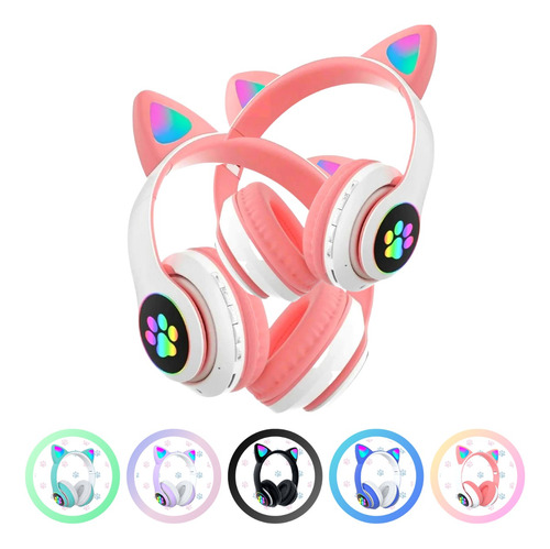 Fone Gatinho Sem Fio Led Bluetooth Infantil Orelha Gato Cat