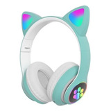 Auriculares Gamer Inalámbricos Cat Stn-28 Verde Con Luz Led