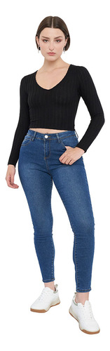 Jeans Mujer Push Up Botones Azul O Corona