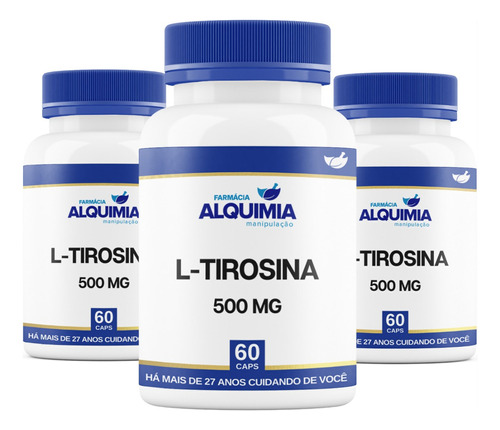L- Tirosina 500 Mg 60 Cápsulas - Kit 3 Frascos - Original