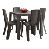 Conjunto Mesa E 04 Cadeiras Plasticas Eterna Wengue Rimax