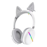 Audifonos-diadema Orejas De Gato Bluetooth, Micro Sd, Radio Color Blanco Color De La Luz Rgb