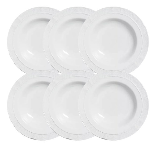 X6 Plato Hondo Porcelana Blanca Línea Vanna, Verbano