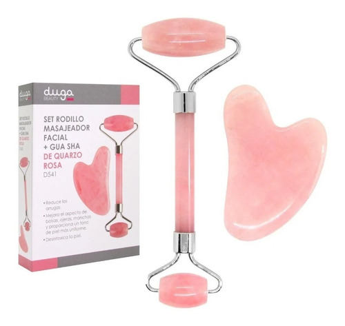 Rodillo Masajeador Facial + Gua Sha Quarzo Rosa Duga