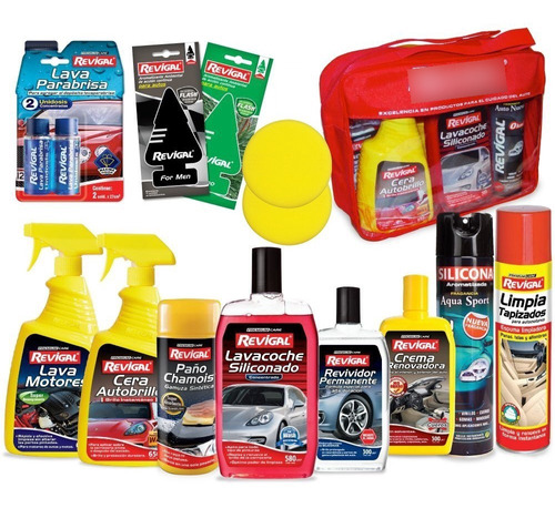 Kit Lavado Okm 12 Productos Revigal Bolso Cera Lavacoche Y+ 