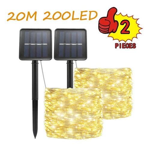 2pack 20m 200led Tiras Led Solares Luz Decoración Navideña