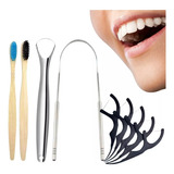 Set Higiene Bucal Cepillo Bambu Hilo Dental Limpia Lenguas