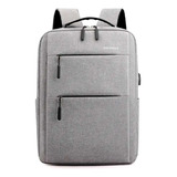 Mochila Universitaria Urbana Impermeable Notebook Puerto Usb Color Gris