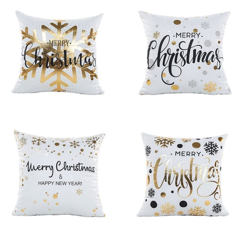 Fundas De Almohada Navideñas Paquete De 4 Estampado Dorado