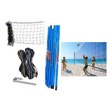 Kit Vôlei C/ Rede Suporte Faixa De Marcação Beach Volley Pvc