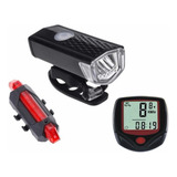 Kit Farol Lanterna + Velocímetro Para Bike Cor Preto