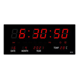 Reloj De Pared Led Rojo Termómetro Y 4 Alarmas 36x15 Cm 