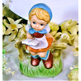 Bella Figura Antigua De Porcelana Niña Con Libro Impecable