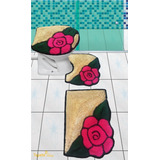 Jogo De Tapetes Para Banheiro Rosas  - Frufru - 3 Peças
