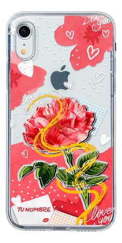 Funda Para iPhone Para Mujer Corazones Flor Con Tu Nombre