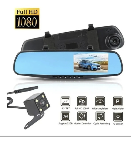 Espejo Retrovisor Pantalla Cámara Fhd 1080p Dvr Frente Rever