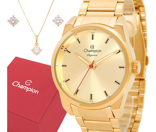 Relógio Feminino Champion Dourado Ouro Com Pulseira Berloque
