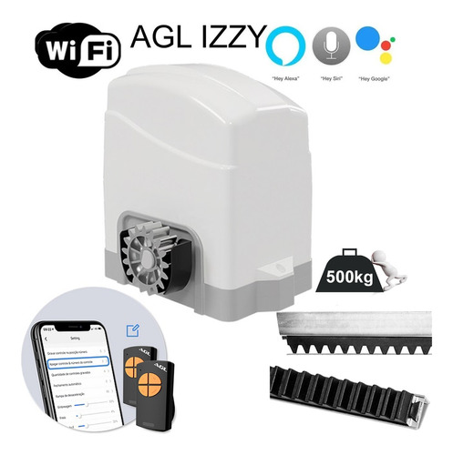 Motor Para Portão Correr Agl Izzy Wifi 100% Internet 500 Kg Frequência 60 Hz Tamanho Da Engrenagem Z14 220v