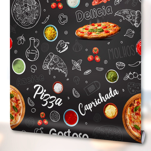 Papel De Parede Pizza Pizzaria Cozinha Gourmet Lavável 2m