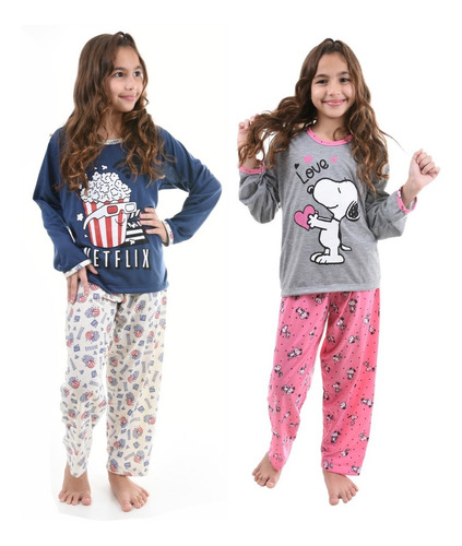 Kit 2 Pijamas Infantil Inverno Menina Calça E Manga Longa