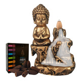 Porta Incenso Cascata Cachoeira Zen Meditação + 10 Incensos Cor Ouro Velho Pedra Buda Menino Zen 1