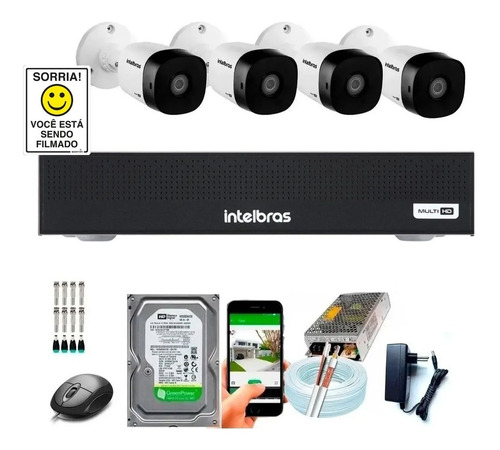 Kit Cftv 4 Câmeras Intelbras Dvr Intelbras Mhdx 4ch Completo