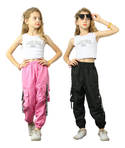 Kit 2 Calça Feminina Infantil Bloguerinha Tactel Jogger Carg