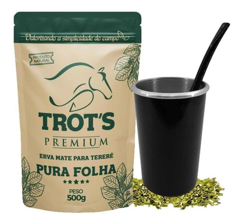 Kit Tereré Copo Cuia E Bomba Preto Erva Trots 500g Premium