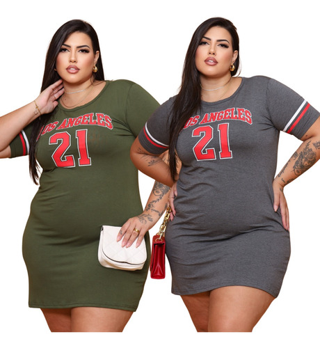 Kit 2 Vestidos Plus Size Max T-shirt Camisetão Gringa