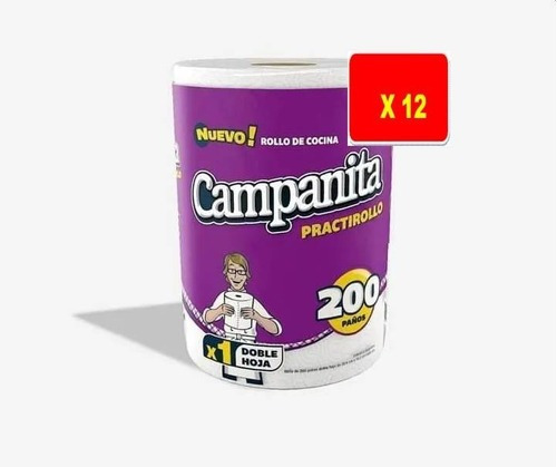 Rollo De Cocina Campanita 200 Paños - Bolsón De 12 Unidades