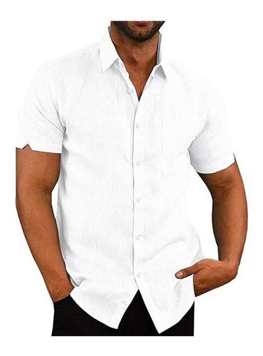 Polera De Manga Corta De Color Sólido De Ropa De Hombre Retr