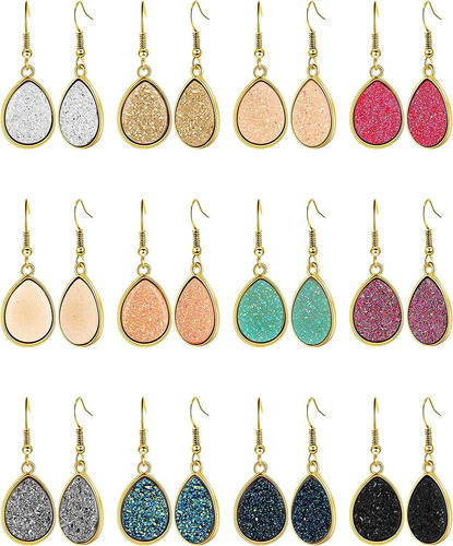 12 Pares De Aretes De Gota De Imitación Drusa Con Dije De Cr