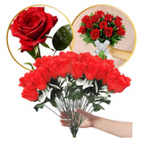 Kit 100 Rosas Artificiais Botão - Artificial Botões Vermelho