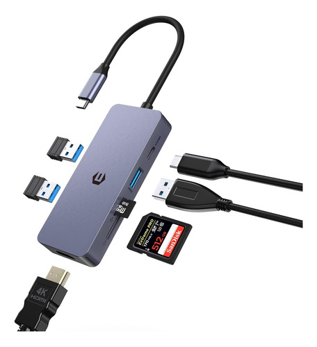 Hub Usb C 7 En 1, Adaptador Usb C Hopday Con Pantalla Dual H