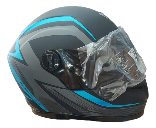 Casco Integral Moto Vertigo V32 Influence Negro/celeste Mate