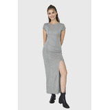 Maxi Vestido Tajo Y Costuras Gris Nicopoly