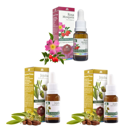 Kit 2 Óleos Vegetais De Jojoba E 1 De Rosa Mosqueta Wnf 20ml