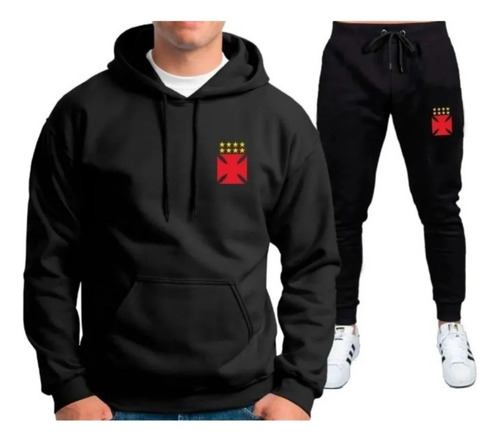 Conjunto Moletom Flanelado Vasco Futebol De Bolso E Capuz