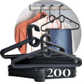 Kit 200 Cabides Plásticos Preto Adulto Reforçado Atacado 