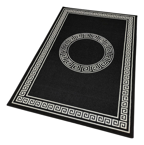 Alfombra 3d Negra Con Diseño Blanco 200x240 Cm Antideslizant