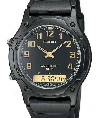 Relógio Casio Digital-analógico Masculino Aw-49h-1bvdf - Pre Correia Preto Bisel Preto Fundo Preto